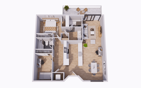 Floor plan for 2 beds, 2 baths, 1050 sqft